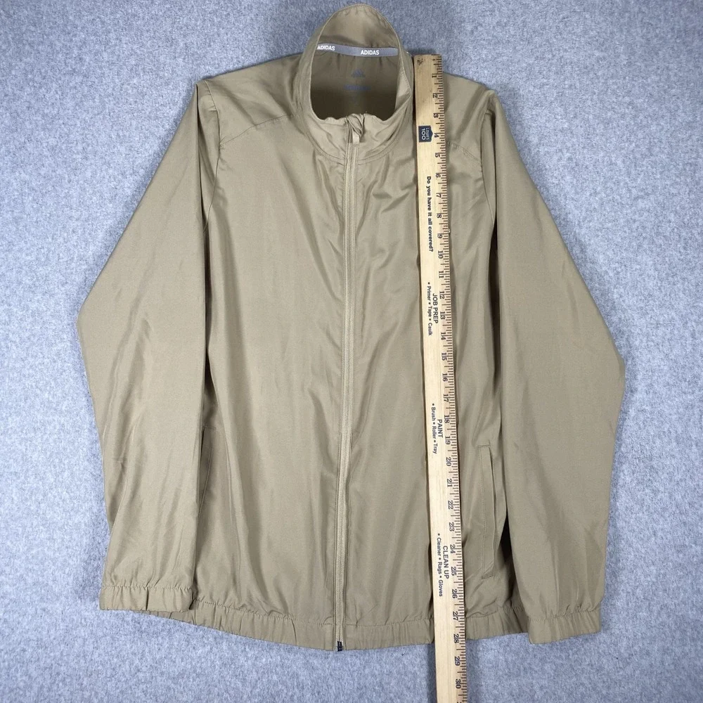 Adidas Golf Jacket Mens Large Tan Khaki Full Zip Windbreaker Lightweight Sport